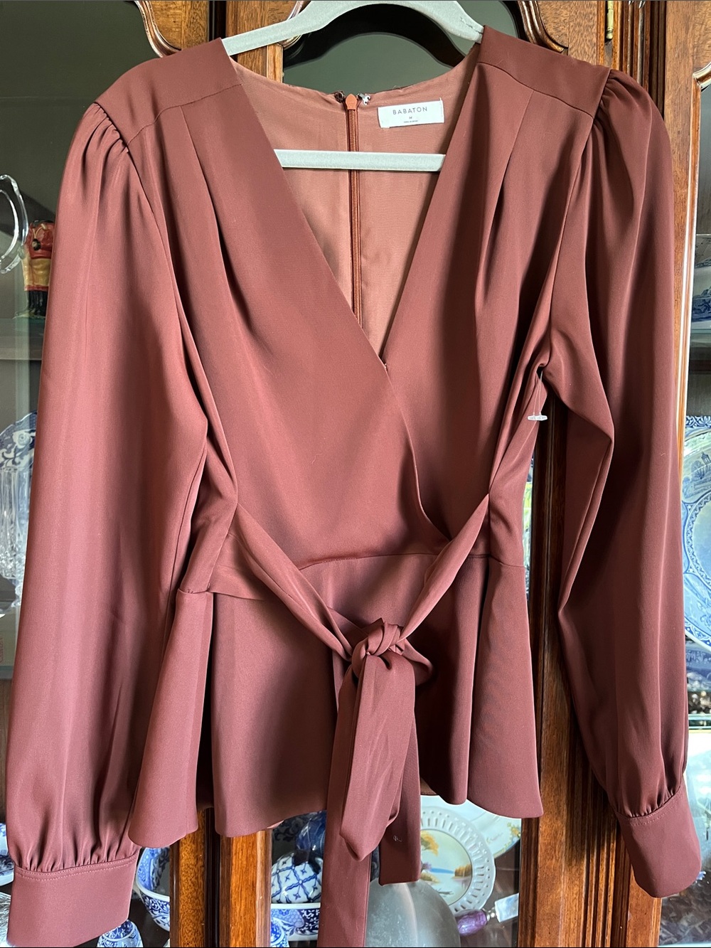 Babaton Brown Wrap Tie Blouse
